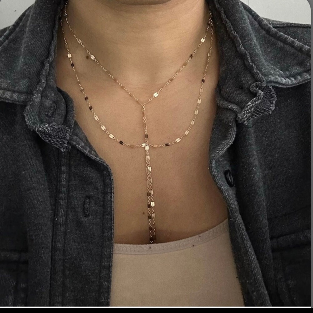Double Chain Lariat Necklace Gold Y Necklace Shimmering